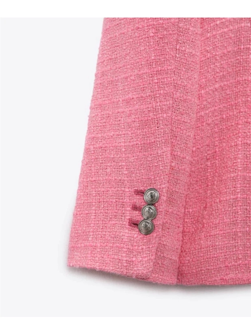 Zara Bubblegum Pink Double-Breasted Tweed Blazer - Picture 5 of 5